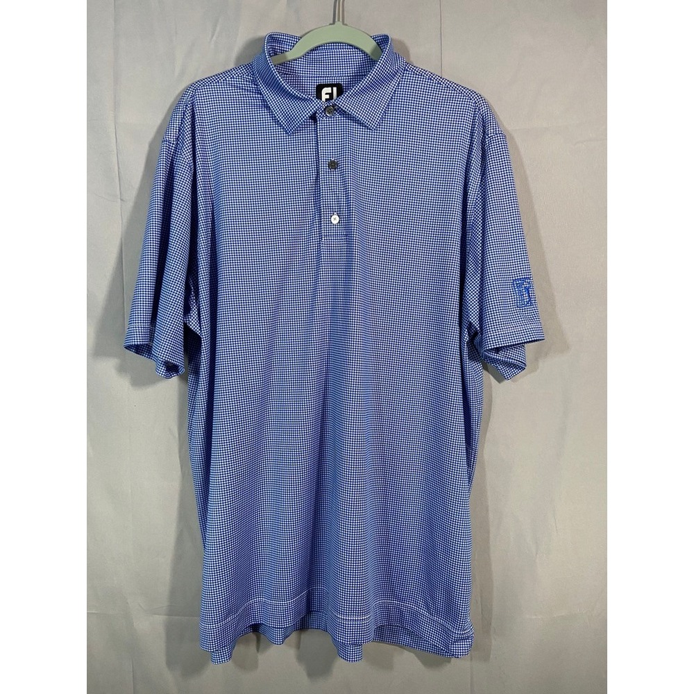 Footjoy Men's PGA Tour Golf Polo Short Sleeve Sz L Blue Check Athleisure
